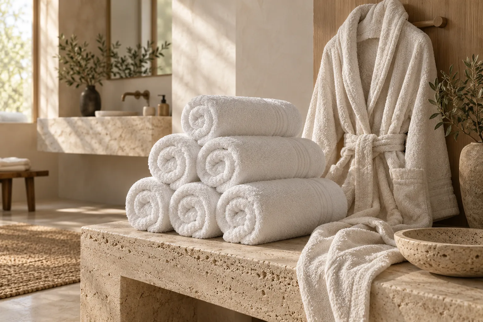 Otel ve spa için beyaz pamuk havlular